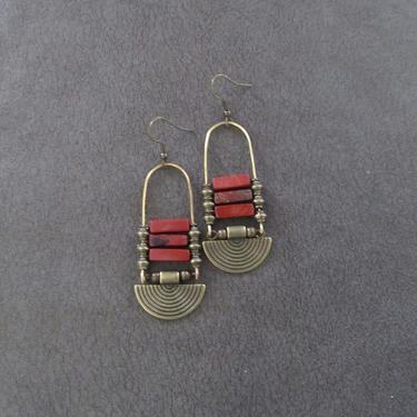 Chandelier earrings, Afrocentric jasper and bronze ethnic statement earrings, chunky bold earrings, African earrings, rust red stone 