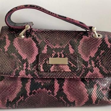 Donald J. Pliner authentic snake handbag purple and black with silver deco 