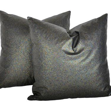 18&quot; Pair of Metallic Green Polished Cotton Knoll Pillows 