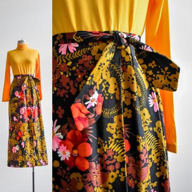 60s Botanical Print Maxi Skirt 