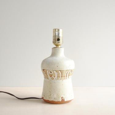 Vintage Stoneware Pottery Lamp, White and Brown Studio Pottery Table Lamp, Handmade Ceramic Lamp 