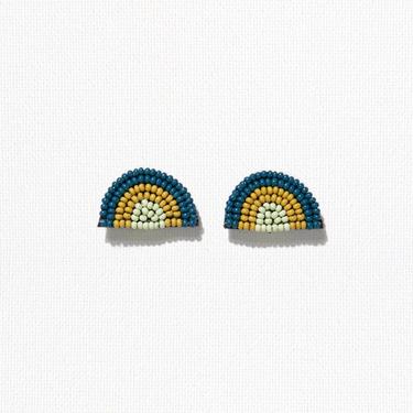 Peacock and Citron Seed Bead Rainbow Stud Earrings