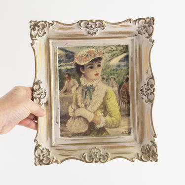 Framed Huldah Tavery on the Green Print, Lady Portrait in Ornate White and Gold Faux Wood Frame, Vintage Art Wall Decor 