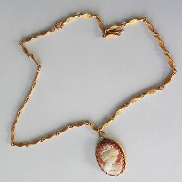 Carved Shell Cameo 14K Gold Filled on Gold-tone Chain 