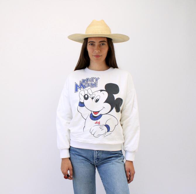 Reversible Disney Sweatshirt // vintage tee t-shirt boho cotton hipster Mickey Mouse t shirt dress sweater blouse Disneyland white // O/S 
