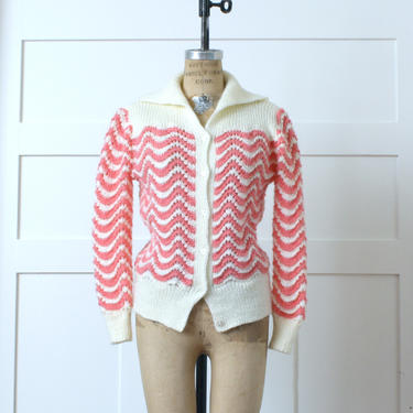 vintage handmade striped cardigan • soft knit sweater in pink & white candy stripes 