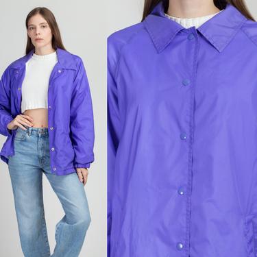 80s Purple Snap Button Windbreaker - Extra Large | Vintage Current Seen Plain Collared Lightweight Jacket 