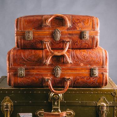 Take Your Time Large Tooled Leather Suitcase