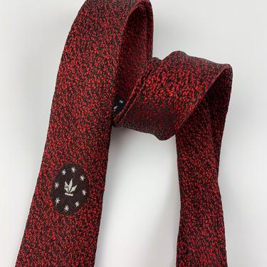 1960's MOD TIE - All Rayon - Narrow Width - Red, Black &amp; White - Oval Detail with Stars 
