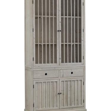 91&quot; Tall Grey Wash Cabinet with Slatted Doors 