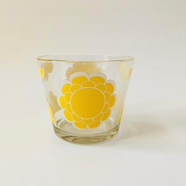 Vintage Yellow Flower Glass Ice Bucket by Colony 