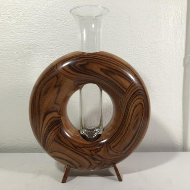 Fine Kingwood Circular Vase with Glass Insert Mid Century Modern 