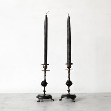 Pair of Brass Candlesticks & Tapers