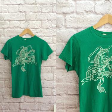 Vintage Retro Green Cotton T-Shirt With Graphic Logo 