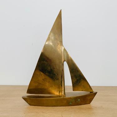 Vintage Nautical 10 inch Brass Sailboat Sculpture 
