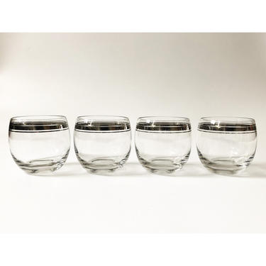 Mid Century Silver Rim Roly Poly Cocktail Glasses / Set of 4 