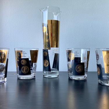 Bob Wallack For Cera Gold Coin Glasses of 4 with Pitcher 