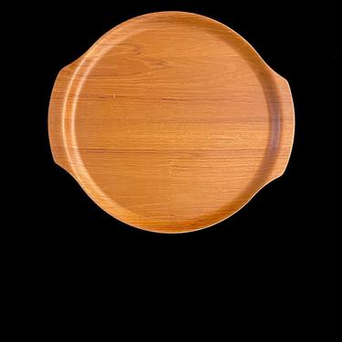 Vintage Scandinavian Modernist LARGE 18&quot; Teak Bentwood Wooden Tray Platter with Handles Sweden Johnson Brickan 