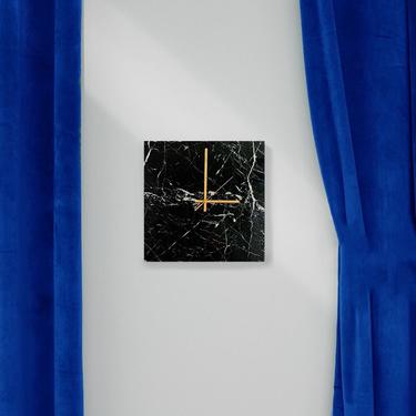Marble Clock 24k Gold Italian- (black agate luxury home furnishings black owned business black marble decor modern home items office 