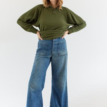 Vintage Forest Green Waffleknit Raglan Thermal  | Long Polo Tunic Shirt | Waffle Knit Henley | S M | 