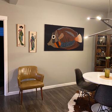 Huge Mid Century Vintage Mounted Fabric Barbara Brenner for Stoffdesign “Fish” Early 70s Art Piece 