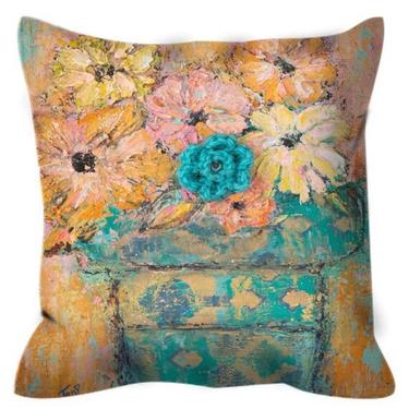 Abstract Flowers Vase Outdoor Pillow - Orange Pink Yellow Floral Pillow ~ Colorful Flowers ~ Decorative Floral Pillow ~ Floral Art 