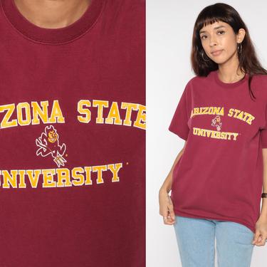 Arizona State University Shirt 90s Sun Devils Tshirt ASU College Shirt Graphic Burgundy Red T Shirt Retro Tee Vintage AZ State Small Medium 