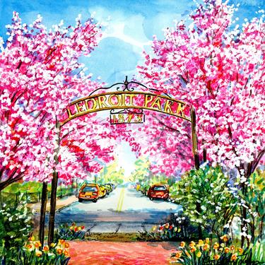 Giclee Print of Washington D.C. LeDroit Park with Cherry Blossoms by Cris Clapp Logan 