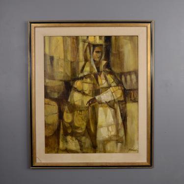 1965 Oil Painting by Michaud Female Form Abstract Gold 