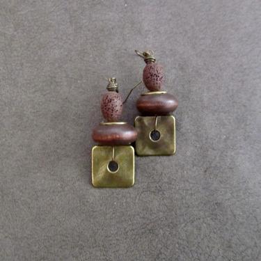 Hammered bronze earrings, geometric earrings, unique mid century modern earrings, ethnic earrings, bohemian earrings, statement brown 