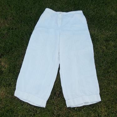 Vintage FLAX pants sz medium Oversized elastic stretched out fits Large Best 1990s 90s Wide Leg Collectors Linen 