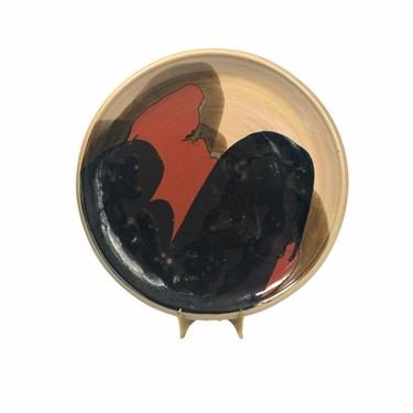 Vintage Brown Orange Drip Glaze Studio Pottery Serving Platter (12” diameter), signed 