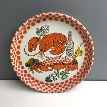 Crab and lobster metal bar tray - vintage serving tray 