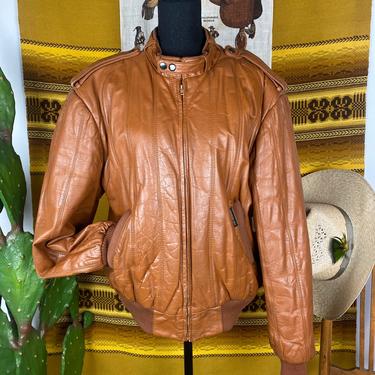 Vintage 1980s Members Only Mens Leather Motorcycle Jacket Cafe Racer Size 44 Caramel 