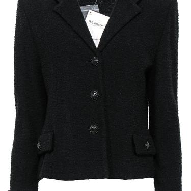 St. John - Black Knit Button-Up Wool Blend Blazer Sz 10