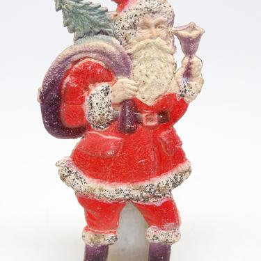 Early 1900's Victorian Die Cut Belsnickel Santa, Small 2 1/2 Inch Antique Embossed Diecut Christmas Scrap 