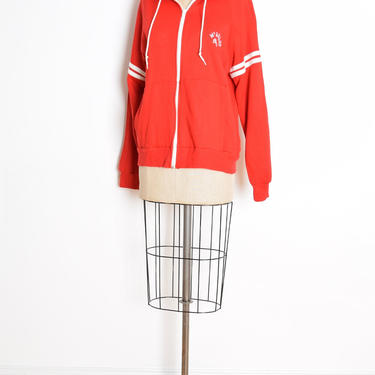 vintage 70s hoodie red hooded sweatshirt Mcauley track jacket shirt top L sophomore stripe 