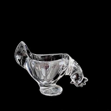 Vintage Whimsical Modernist Fine French Art Glass Crystal Chicken Hen Rooster Bowl Art Vannes Figural Bowl Sculpture France 1960s 
