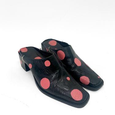 90s Leather Mules with Pink Polka dots
