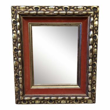 Vintage 1960s Rococo Revival Petite Gold and Burgundy Framed Wall Mirror