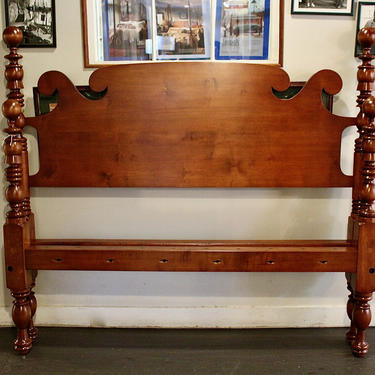 Ball &amp; Bell in Maple, Original Posts Circa 1830, Resized to Queen w/ Double Ram's Ear Headboard