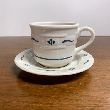 Vintage Longaberger Woven Traditions Classic Blue Flat Cup & Saucer Made in USA 
