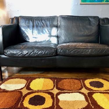 Danish Modern Black Leather Loveseat by Stouby 1960’s