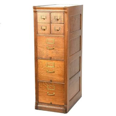 Antique File Cabinet, Oak Seven Drawer, Functional, 54 Ins., 3 Large Drawers!
