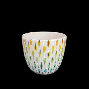 Vintage Mid Century Modern Italian Bitossi Pottery Bowl or Planter with Colorful Leaves / Feathers Design Aldo Londi Raymor Rosenthal Netter 