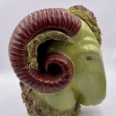 Striking Italian Ceramic Rams Head in Glossy Glaze