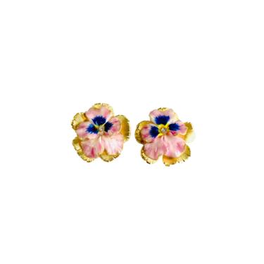 The Pink Reef hand painted pink pansy stud