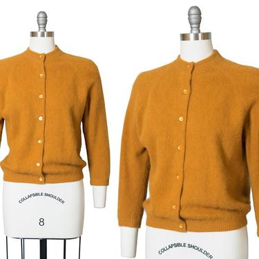 Vintage 1960s Cardigan | 60s DARLENE Burnt Orange Angora Wool Knit Soft Sweater (medium/large) 