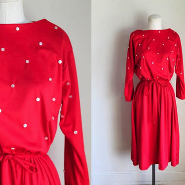 50% OFF...last call // vintage 1970s red button dress / M 