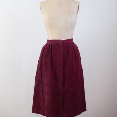 80s maroon corduroy high waist skirt with pockets // vintage womens clothing size small medium 28 waist 